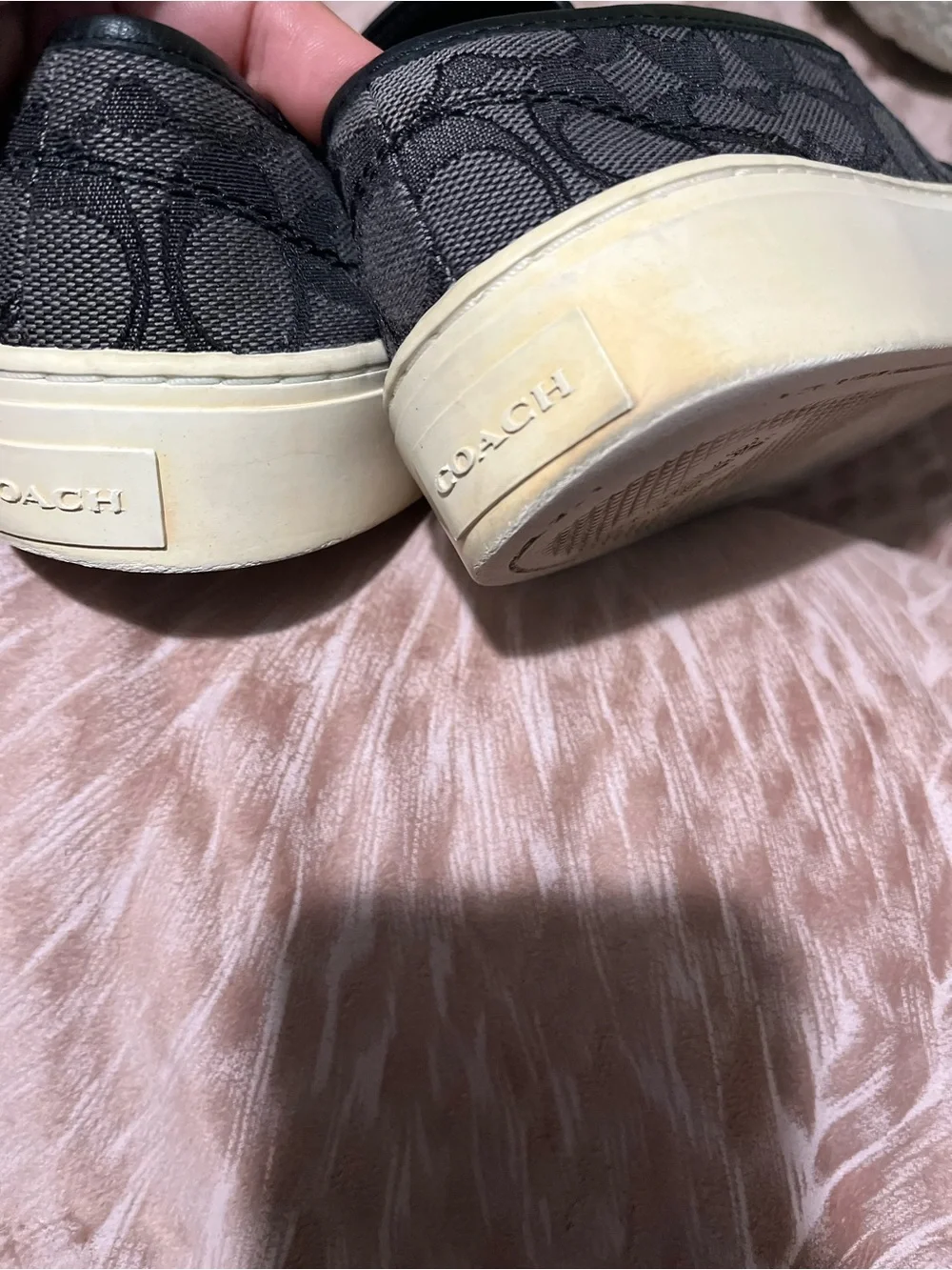 Coach Black and Tan Signature Slip-On Sneakers
